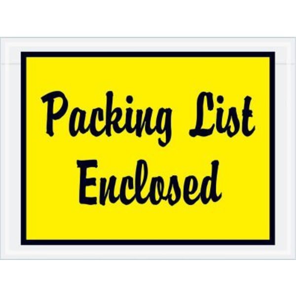 Box Packaging Full Face Envelopes, "Packing List Enclosed" Print, 6"L x 4-1/2"W, Yellow, 1000/Pack PL486